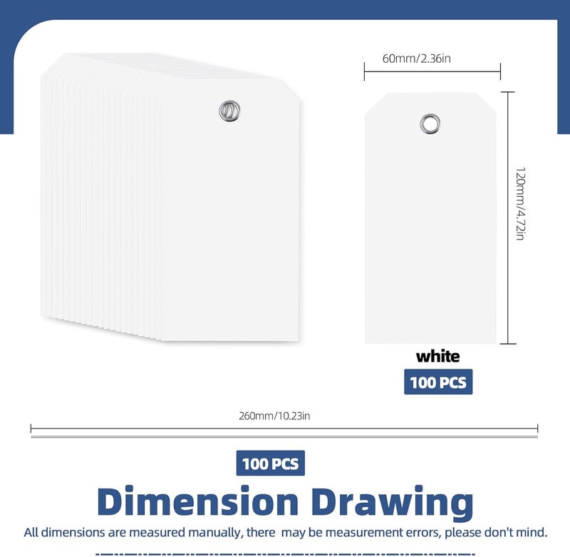 Glarks 101pcs White 6 x 12cm Waterproof Writable Tags with String Set, PVC Shipping Tags, Heavy Duty Shipping Moving Tag, Blank Labeling Tag for Home, Office - Image 2